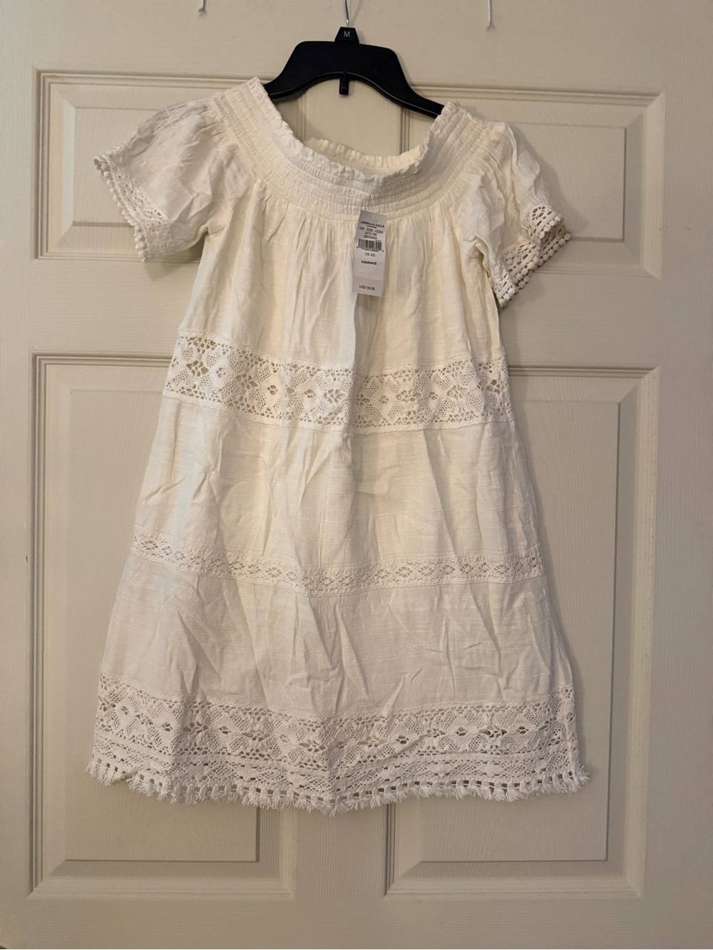 NWT American Eagle Outfitters White Lace Off-Shoulder Boho Mini Dress XS